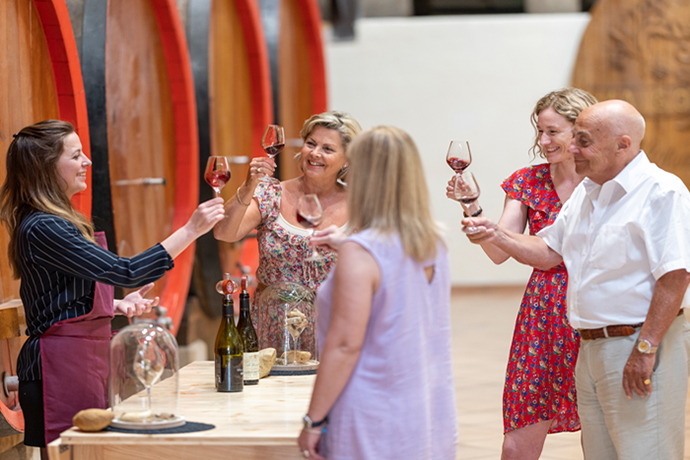 barge guests wine tasting in france